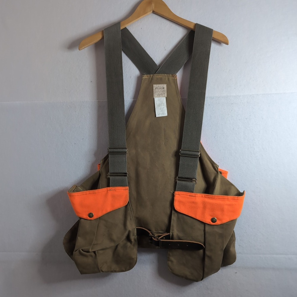 Filson 30B Tin Cloth Game Bag Hunting Vest Blaze Orange Tan USA Made Regular
